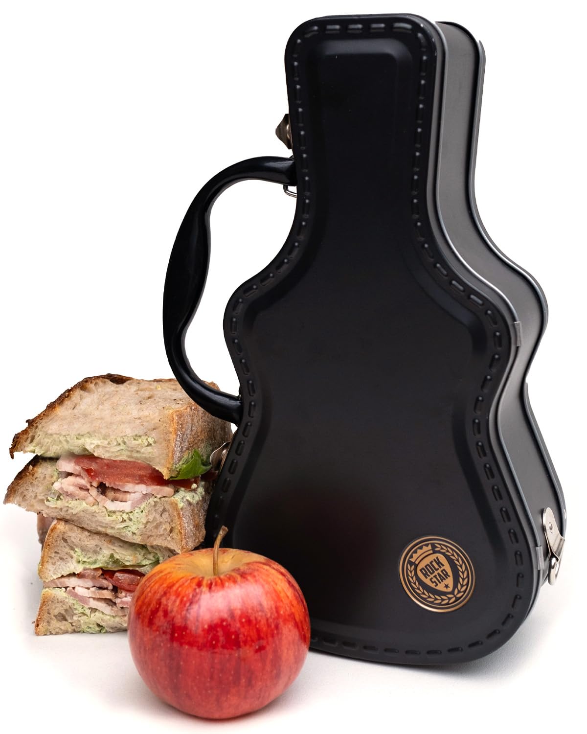 Suck UK guitar lunch box with handle, ideal for school meals.