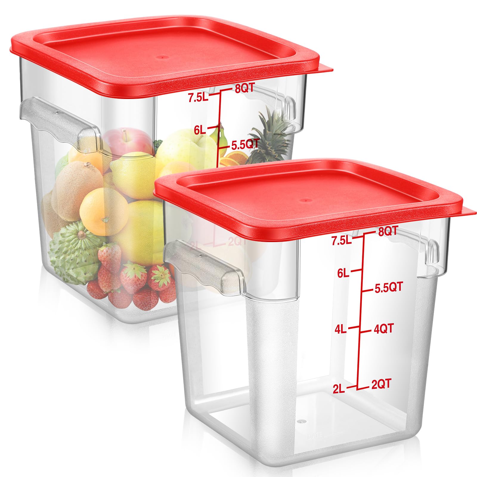Suclain 2-pack square containers with red lid and handles for easy transport