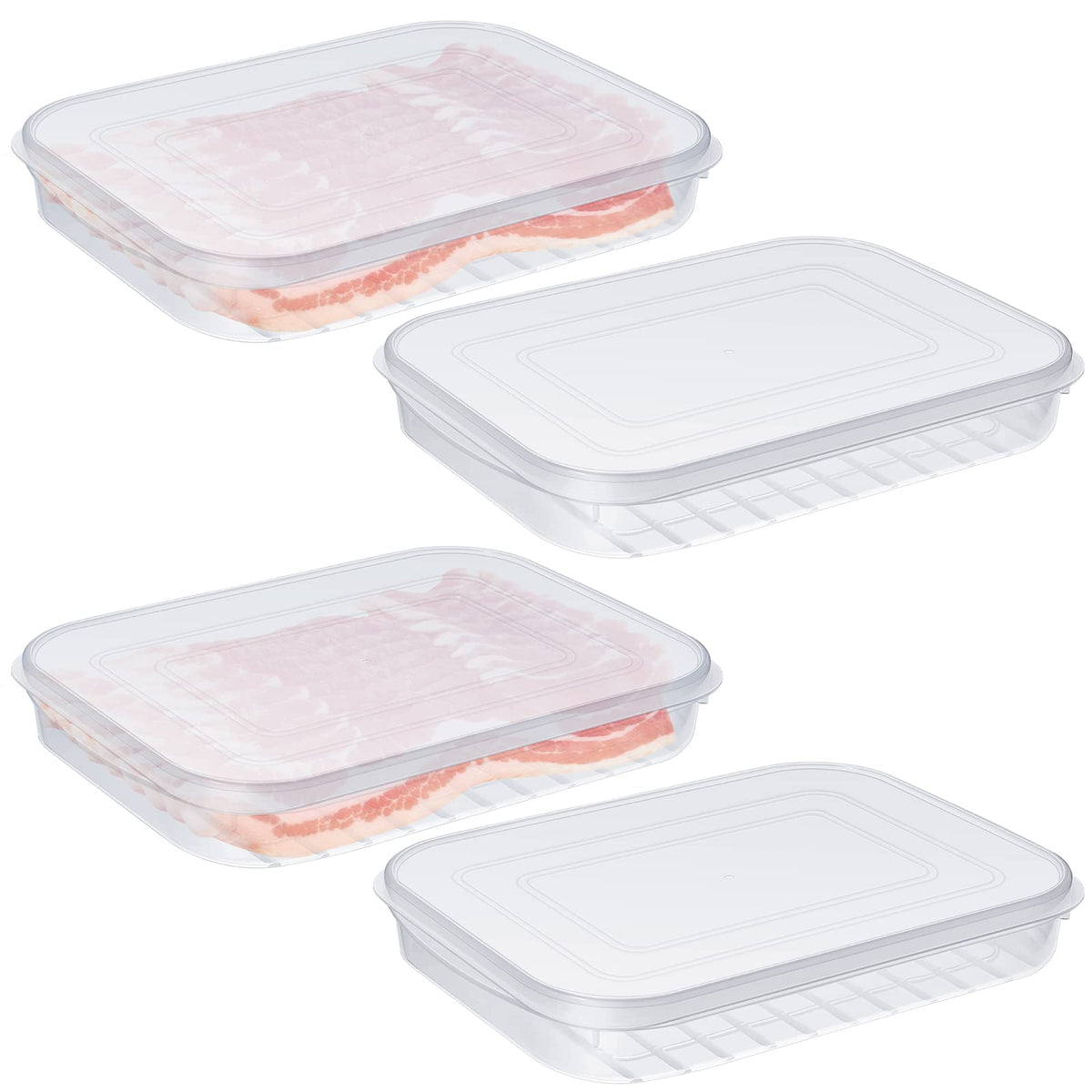 Suclain bacon keeper set front view shows four containers for organized fridge storage.