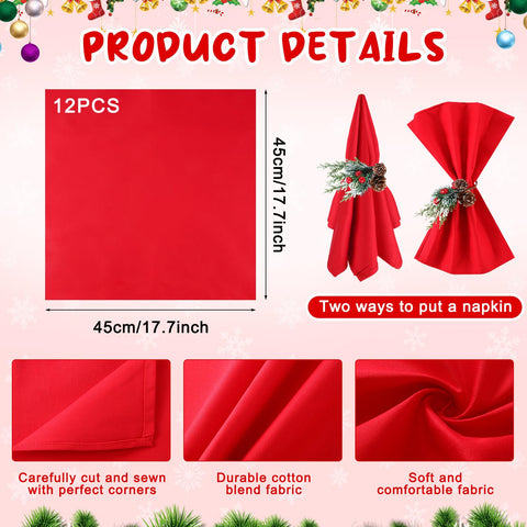 Suclain red cloth napkins provide soft, durable 45x45 cm dining use.