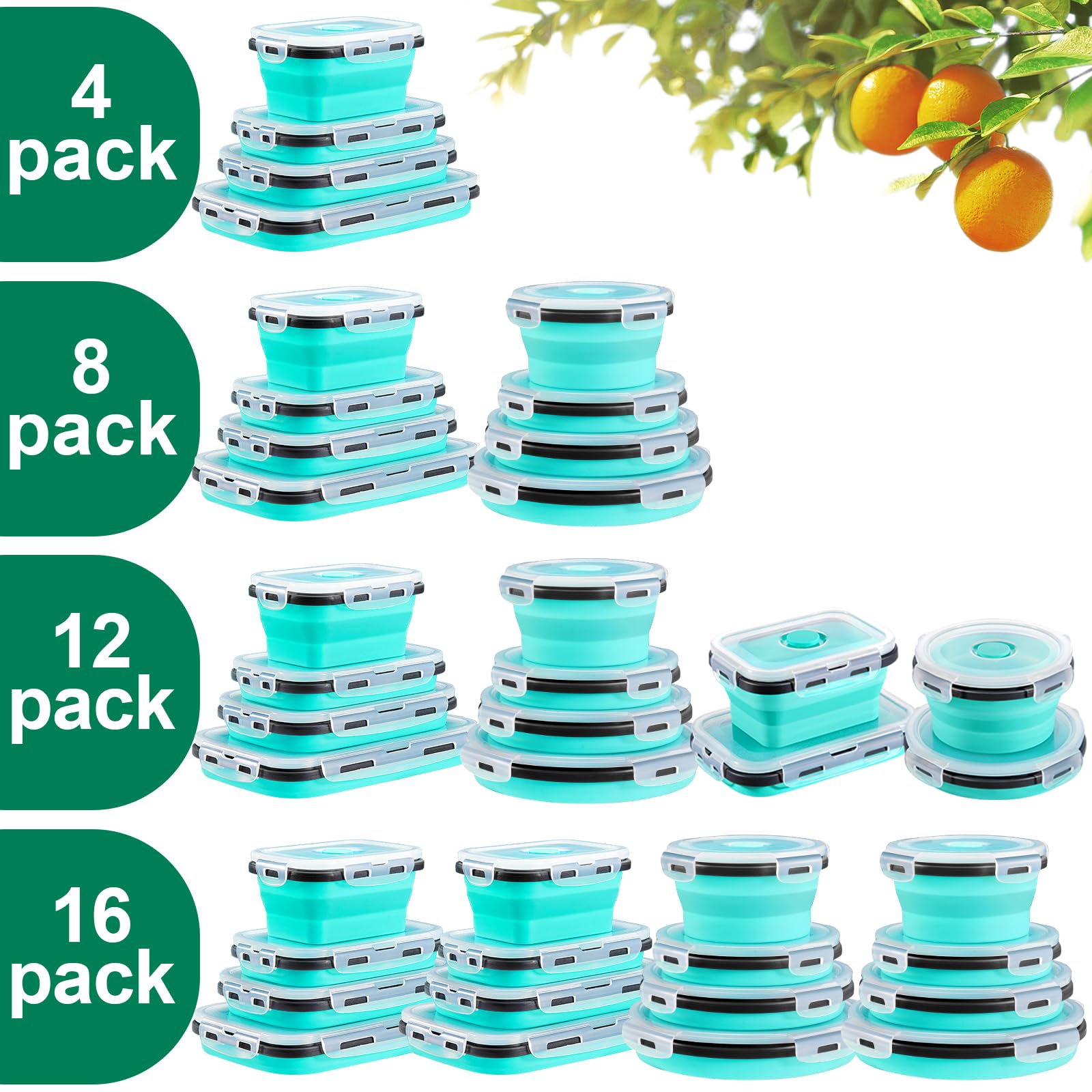 Sudaya collapsible 12 oz container with lid for compact storage