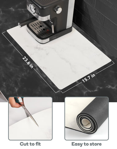 SUEH DESIGN Coffee Mat measures 23.6 by 15.7 inches for ample coverage.