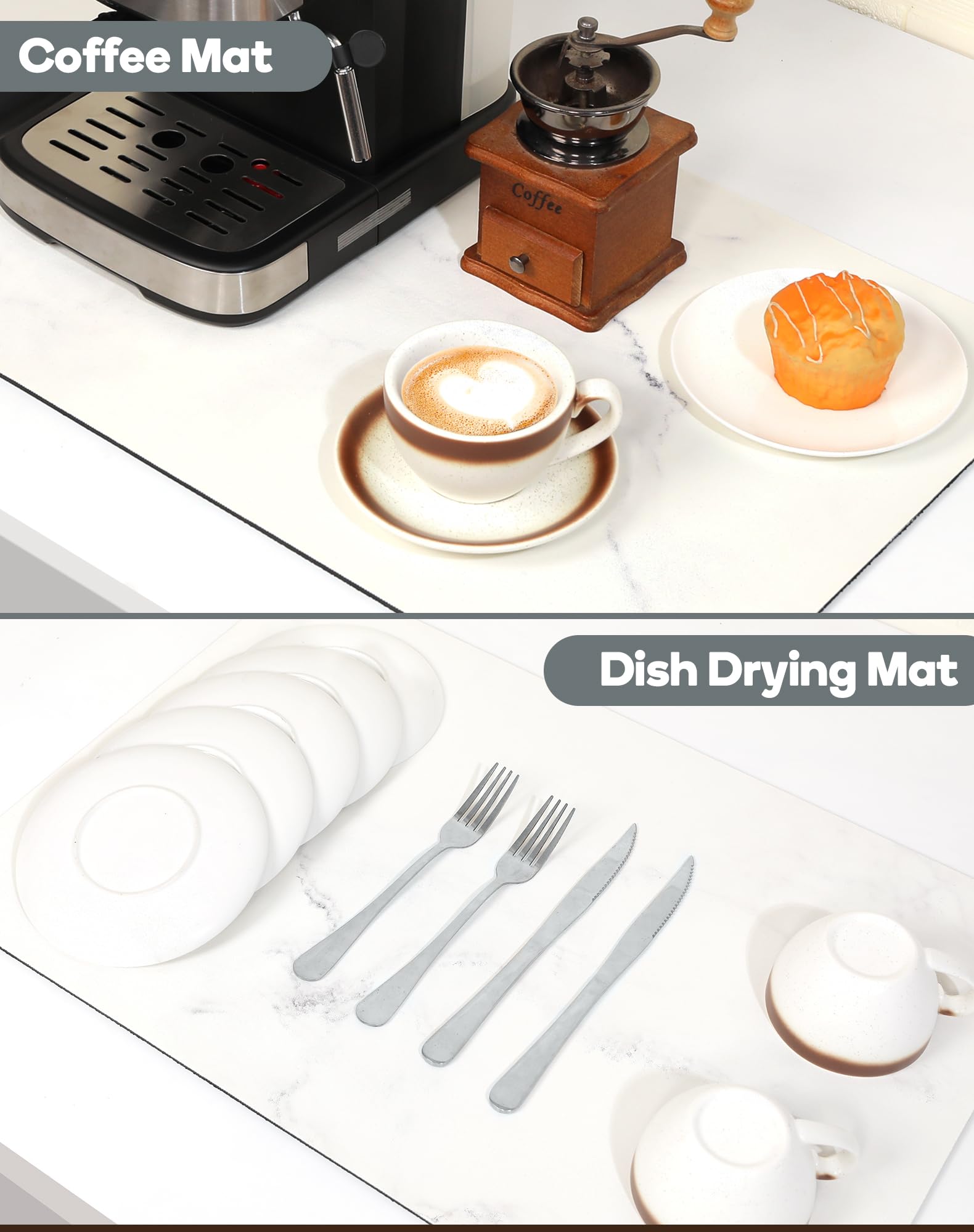 SUEH DESIGN Coffee Mat has a PU leathaire surface that wipes clean easily.