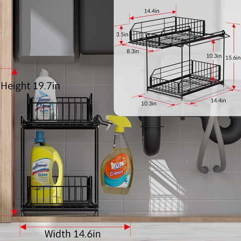 SUEH DESIGN sliding drawers provide quick access and tidy organization under sinks