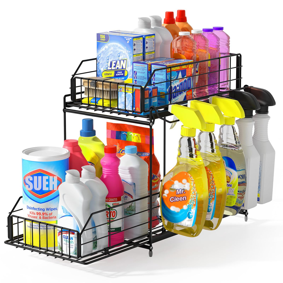 SUEH DESIGN under sink organizer with two-tier drawers for easy kitchen and bathroom storage