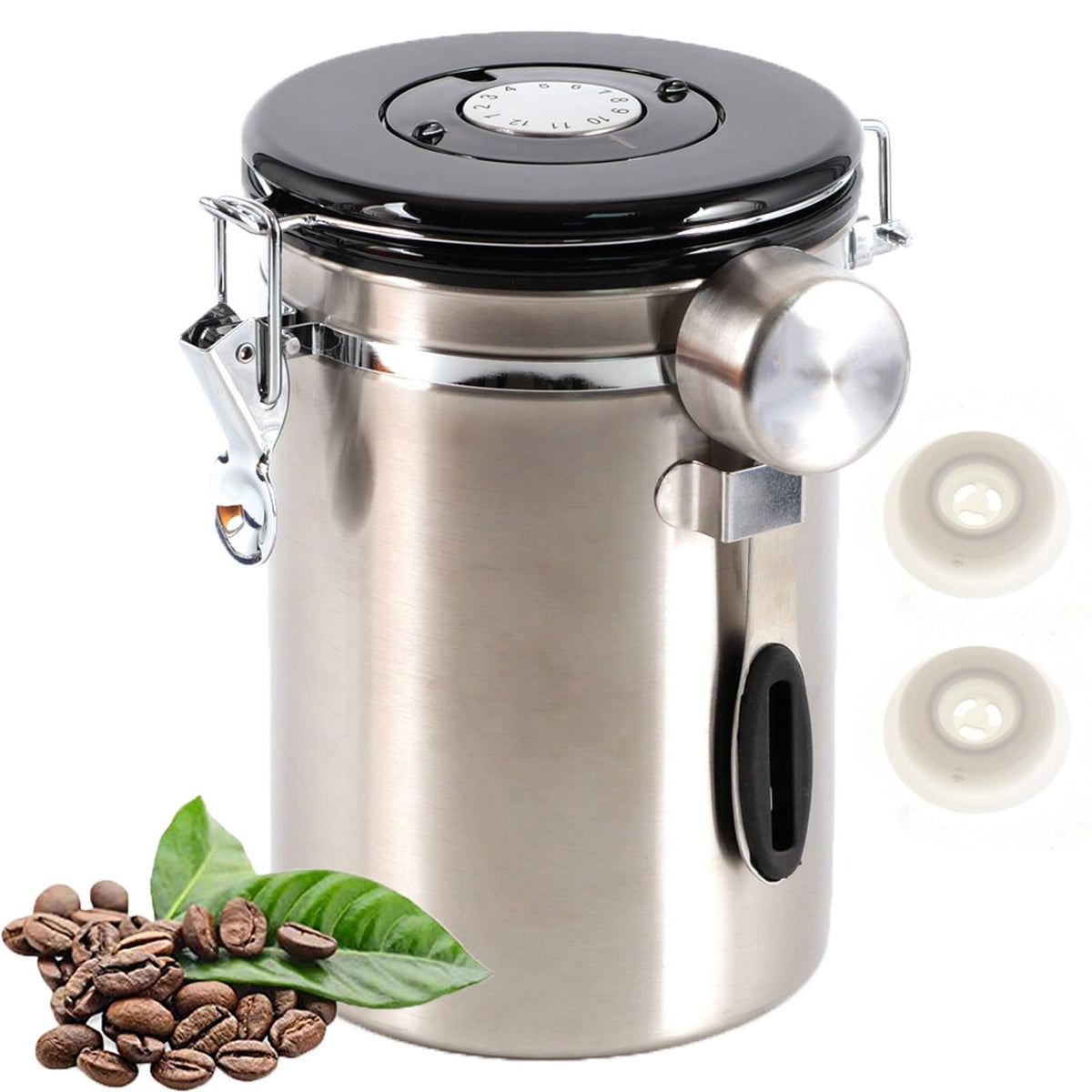 SUEIANNMN 1.8L coffee canister with airtight seal preserves freshness.