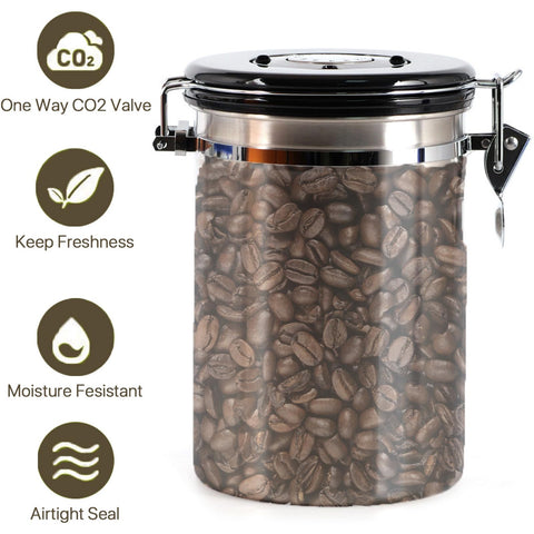 Large 1.8L capacity stores coffee beans or ground coffee.