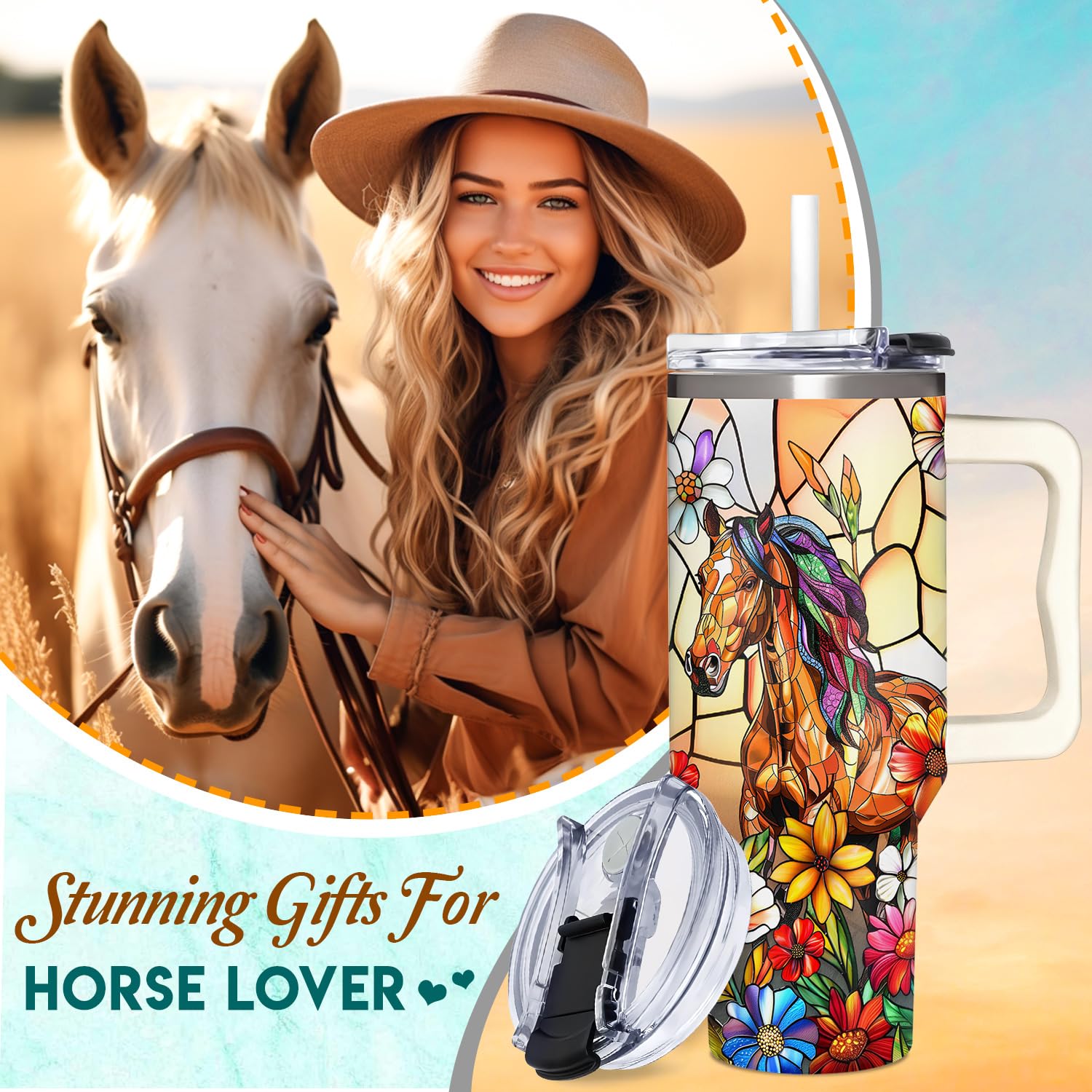 Sufavn 40oz tumbler with handle shown for easy carrying.