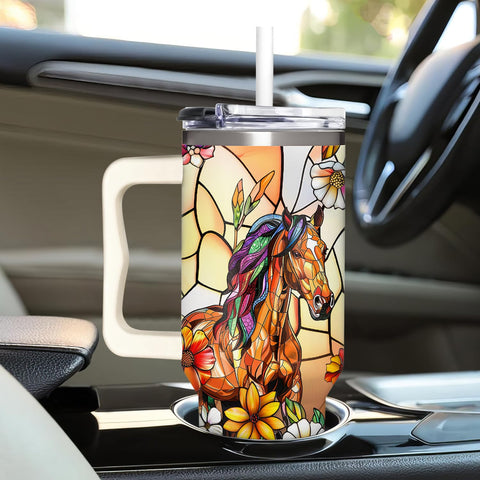 Sufavn 40oz tumbler with handle in action during ride or travel.