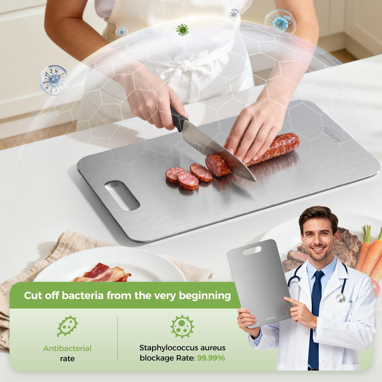 Sufkodu dishwasher-safe titanium board simplifies cleaning after meals.