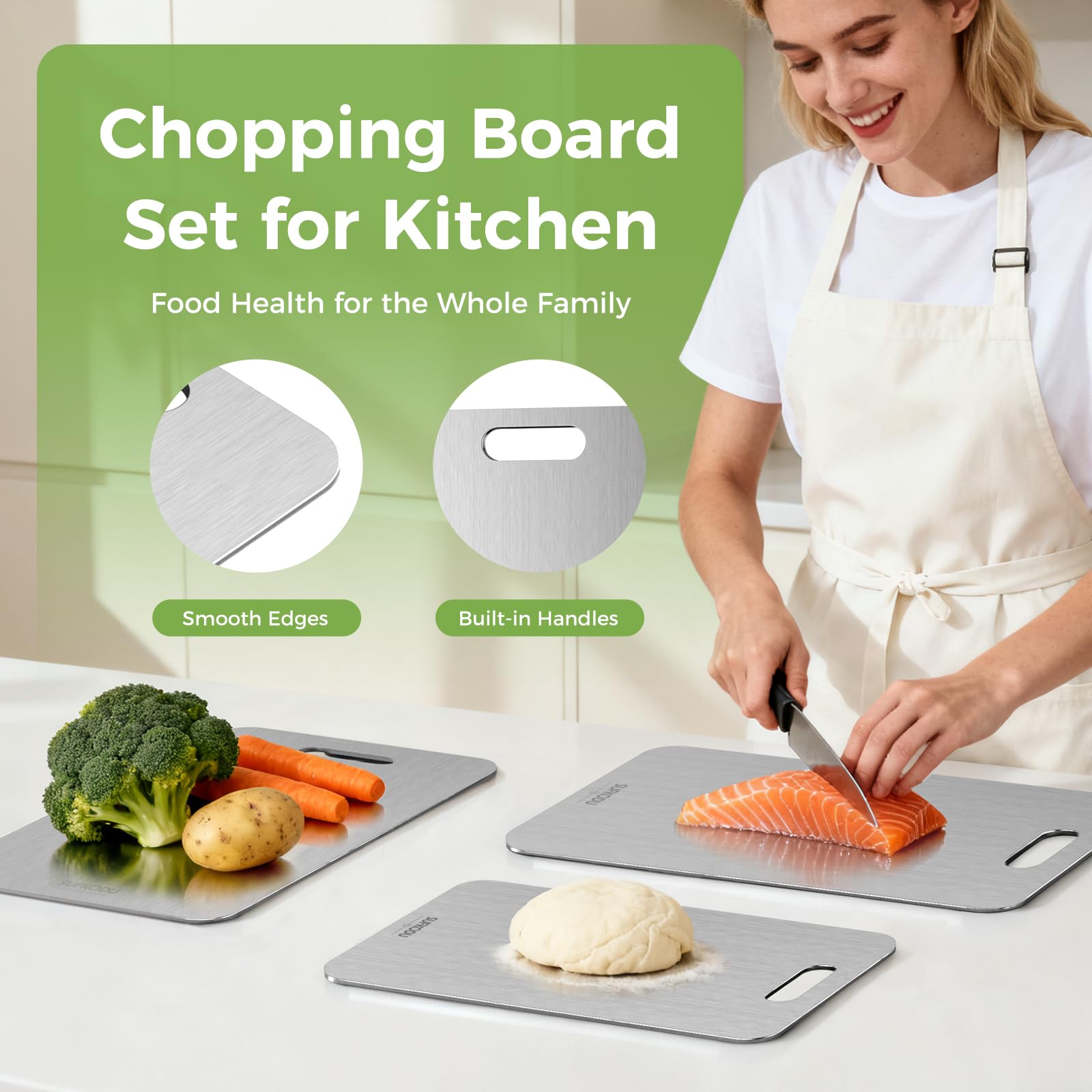 Sufkodu double-sided titanium board helps separate raw and cooked surfaces.