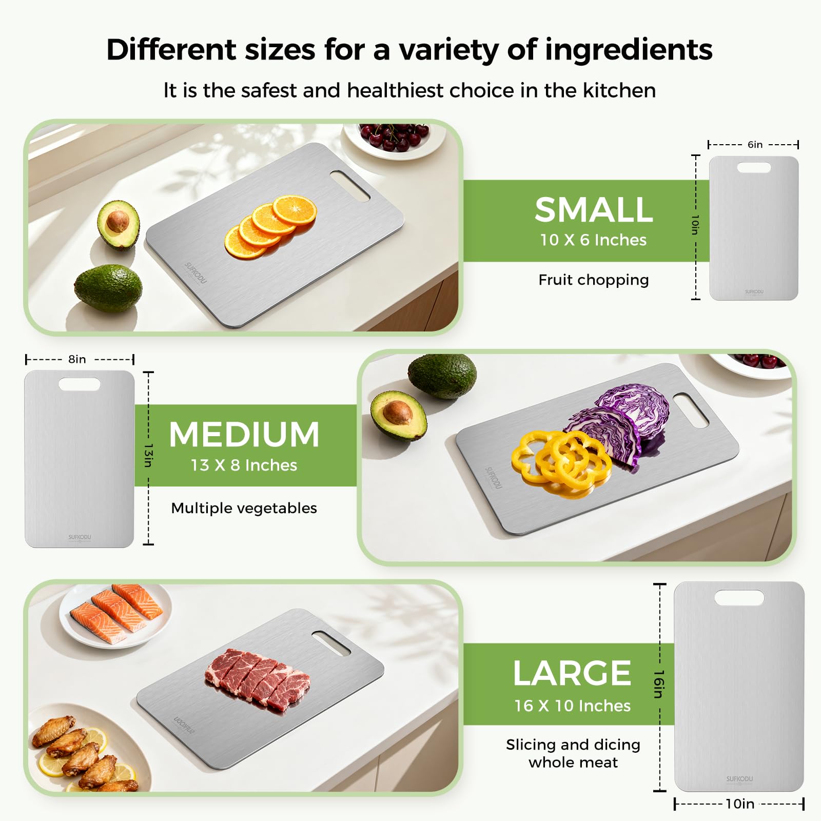 Sufkodu medium 13x8 board suits everyday chopping and slicing.