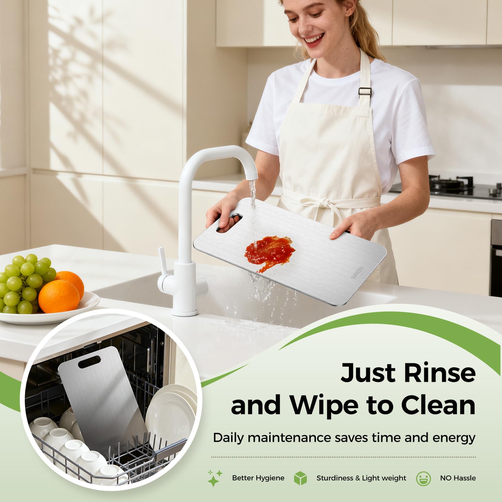 Sufkodu non-porous surface resists stains and odors for hygienic use.