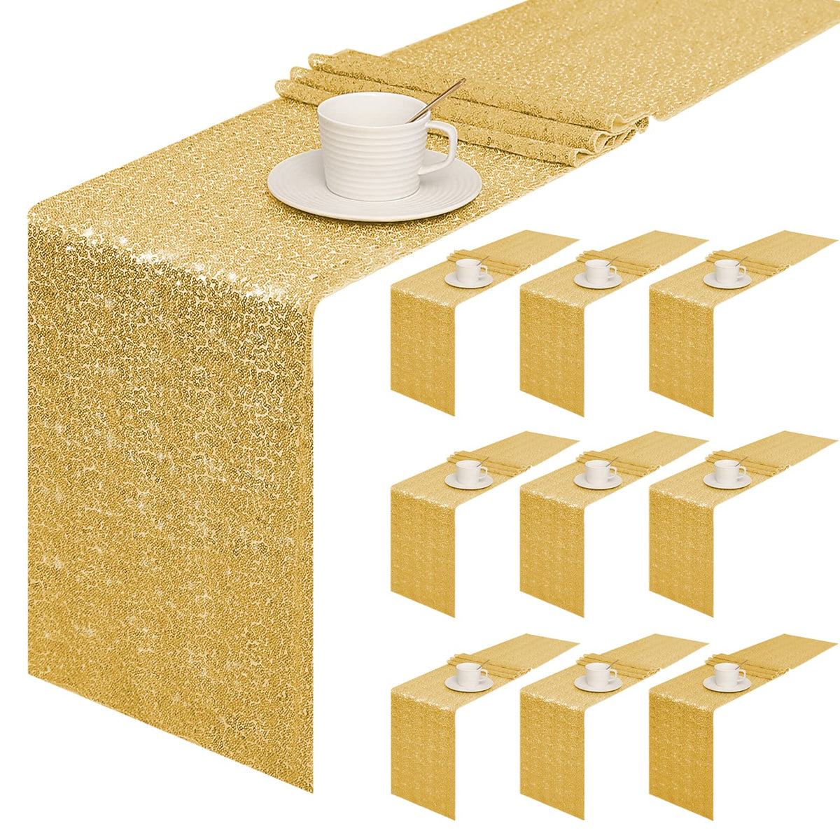 Sugargirl glitter gold sequin table runner, 10-piece set for party decor