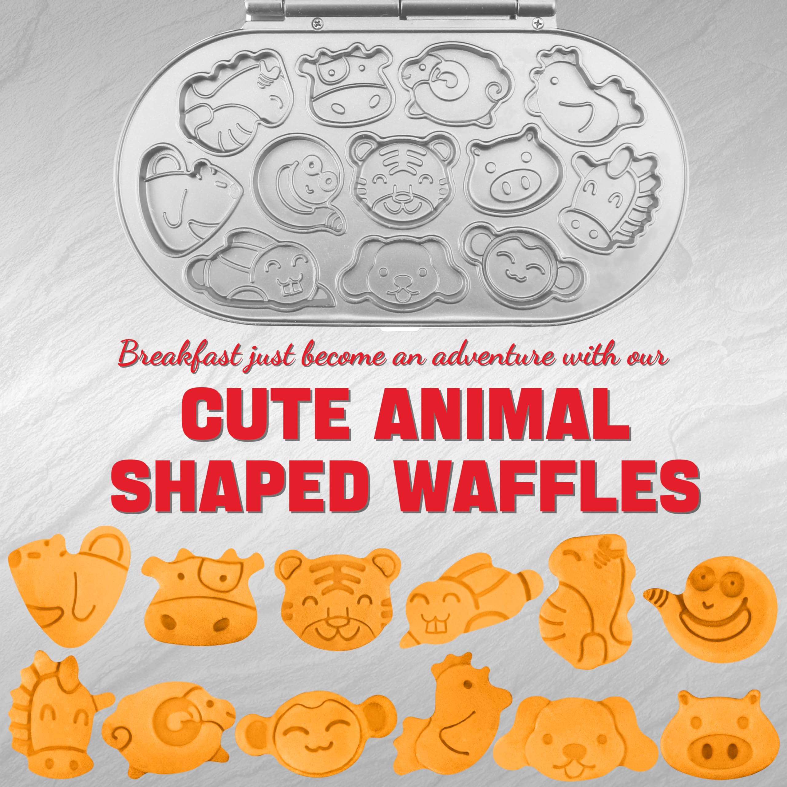 SugarWhisk Animal Mini Waffle Maker nonstick surface for easy release.
