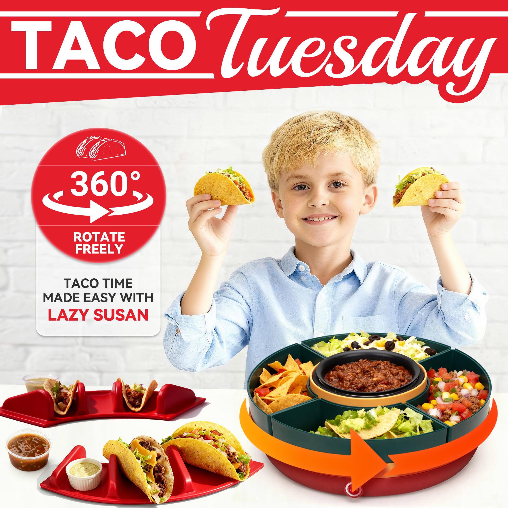 SugarWhisk Lazy Susan Taco Bar rotating compartments showcasing organized toppings
