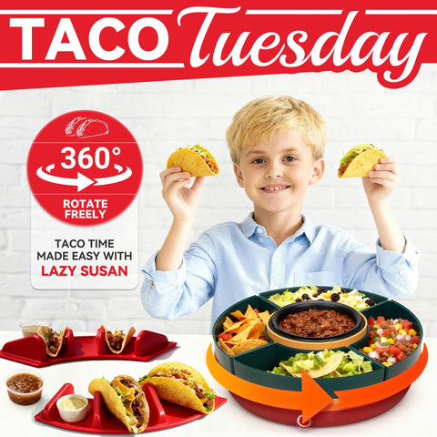 SugarWhisk Lazy Susan Taco Bar rotating compartments showcasing organized toppings