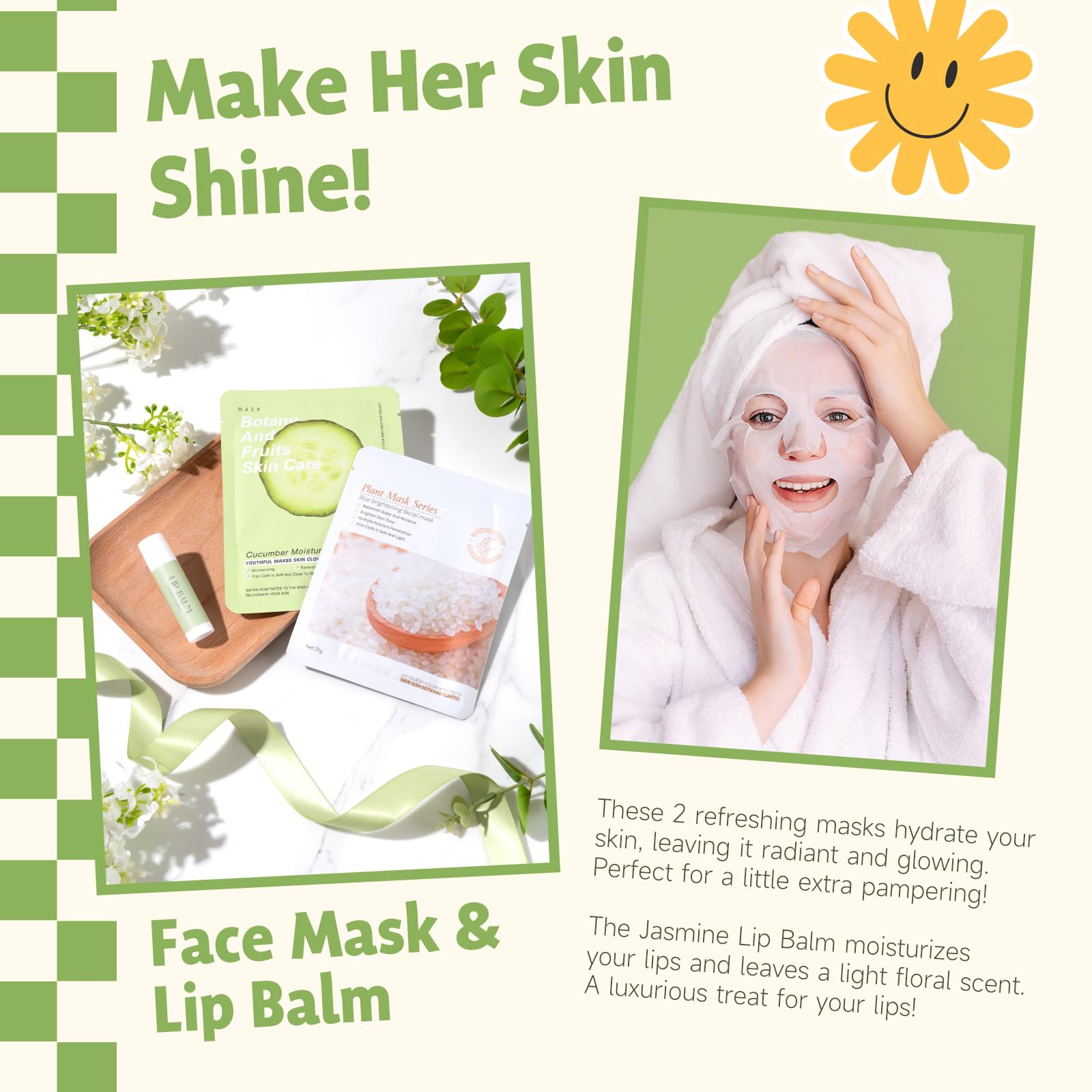 Suhctuptx Rice Face Mask nourishes and softens skin.