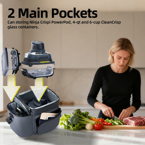 SUITMAT Ninja Crispi bag main compartments securely fit PowerPod and glass containers.