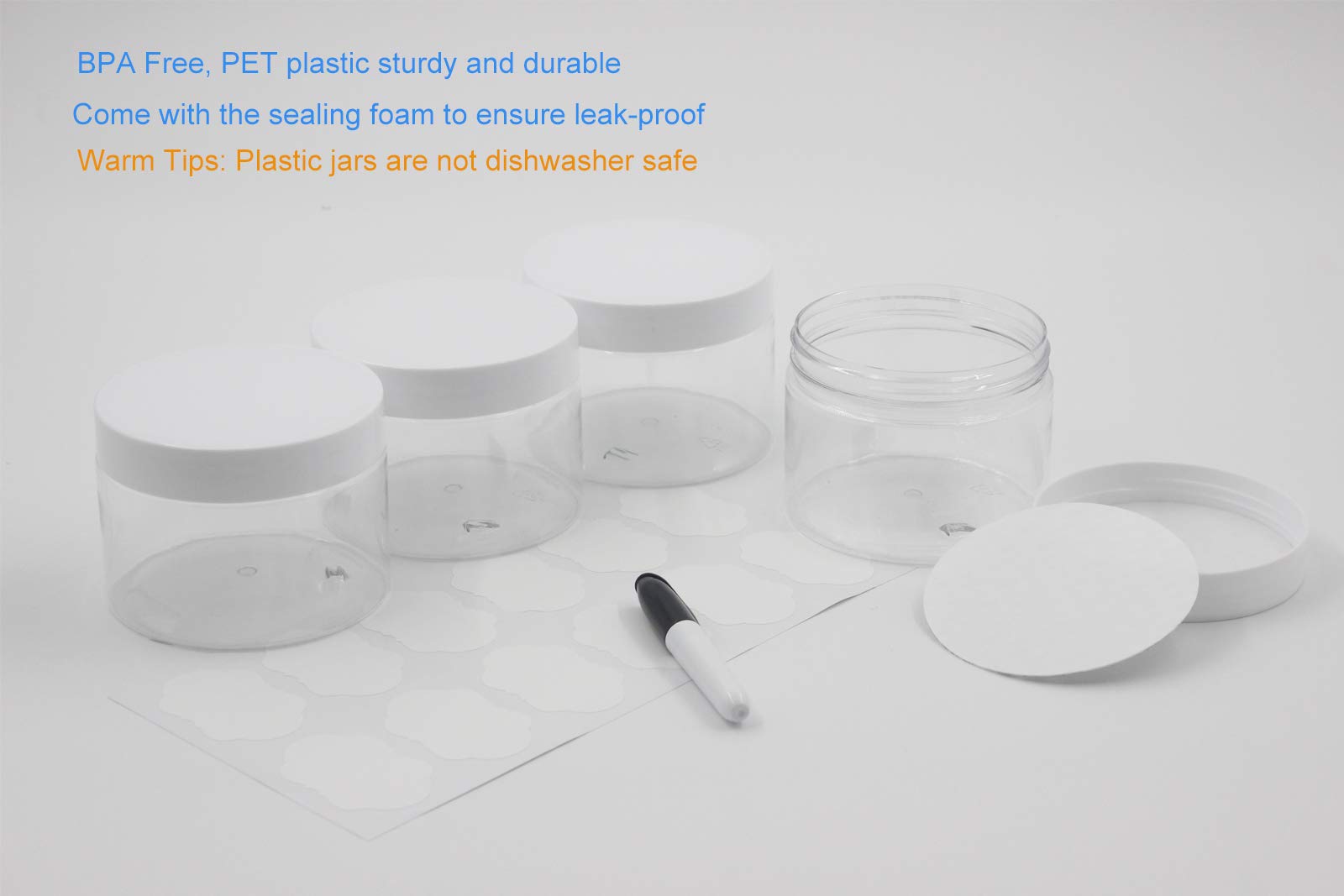 Suituts wide-mouth jar with screw lid, easy to fill and clean.