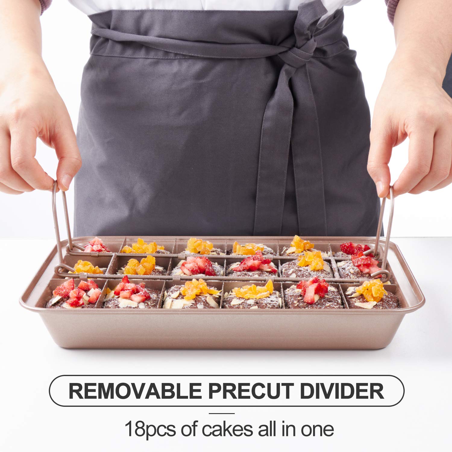 SUJUDE brownie pan dishwasher-safe feature with gentle care reminder.