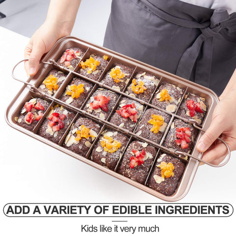 SUJUDE brownie pan used for mini cakes and square bites.