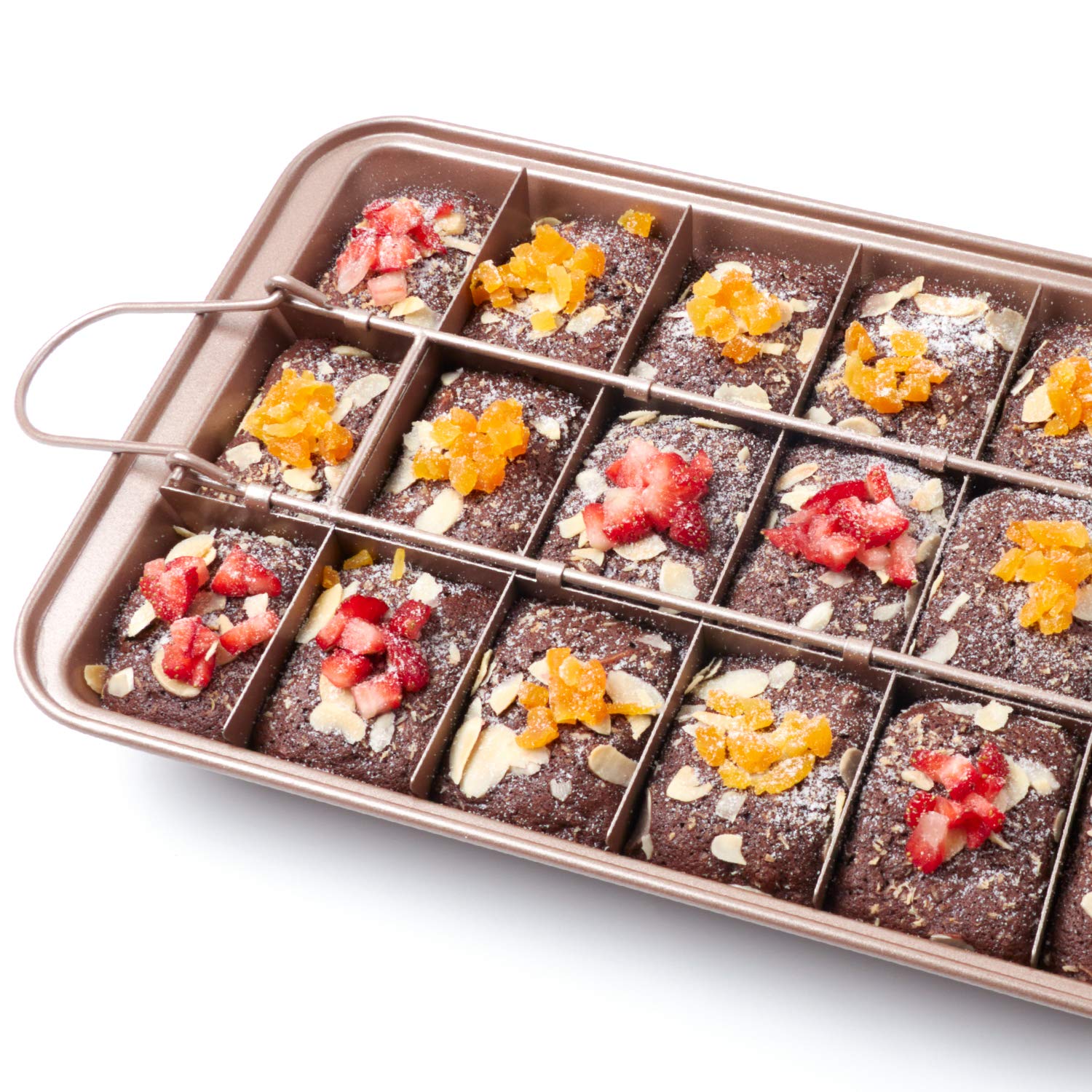 SUJUDE brownie pan close-up on nonstick coating for clean release.