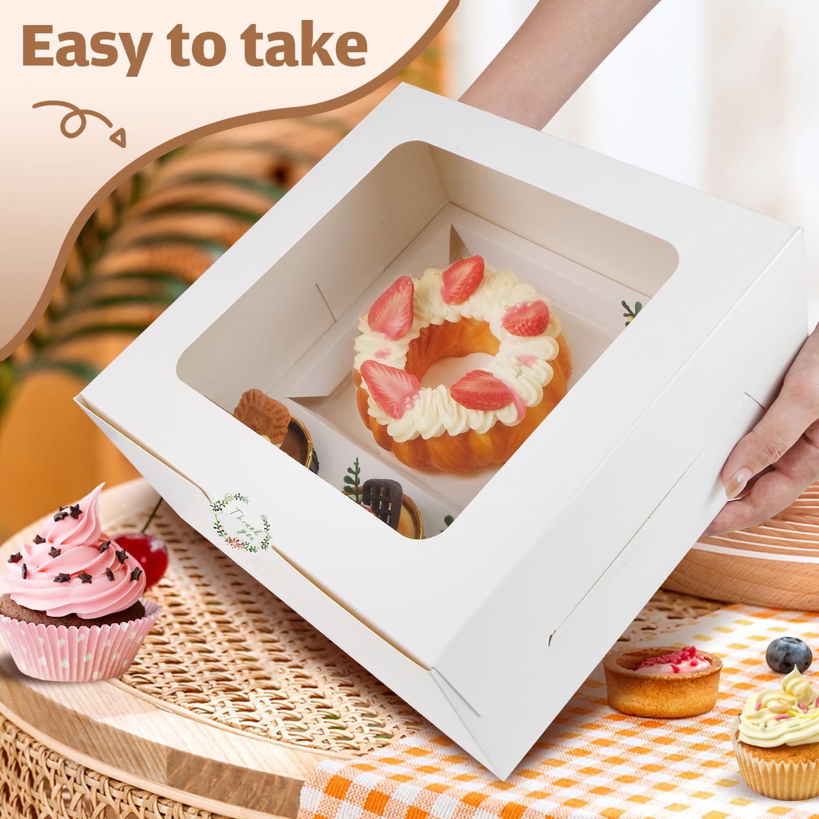 Sukaswi wide-application box fits cakes, cookies, and pastries for events.