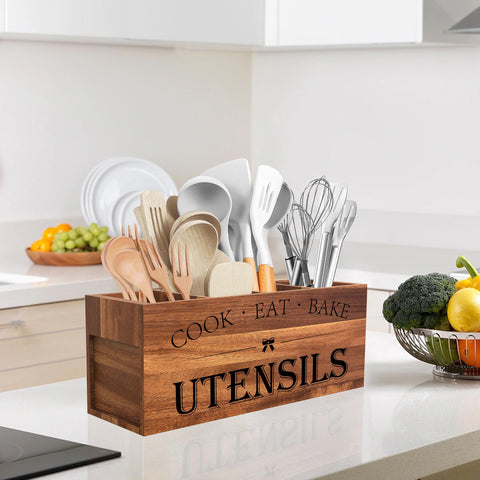 Suli Acacia wood utensil holder makes a stylish gift.