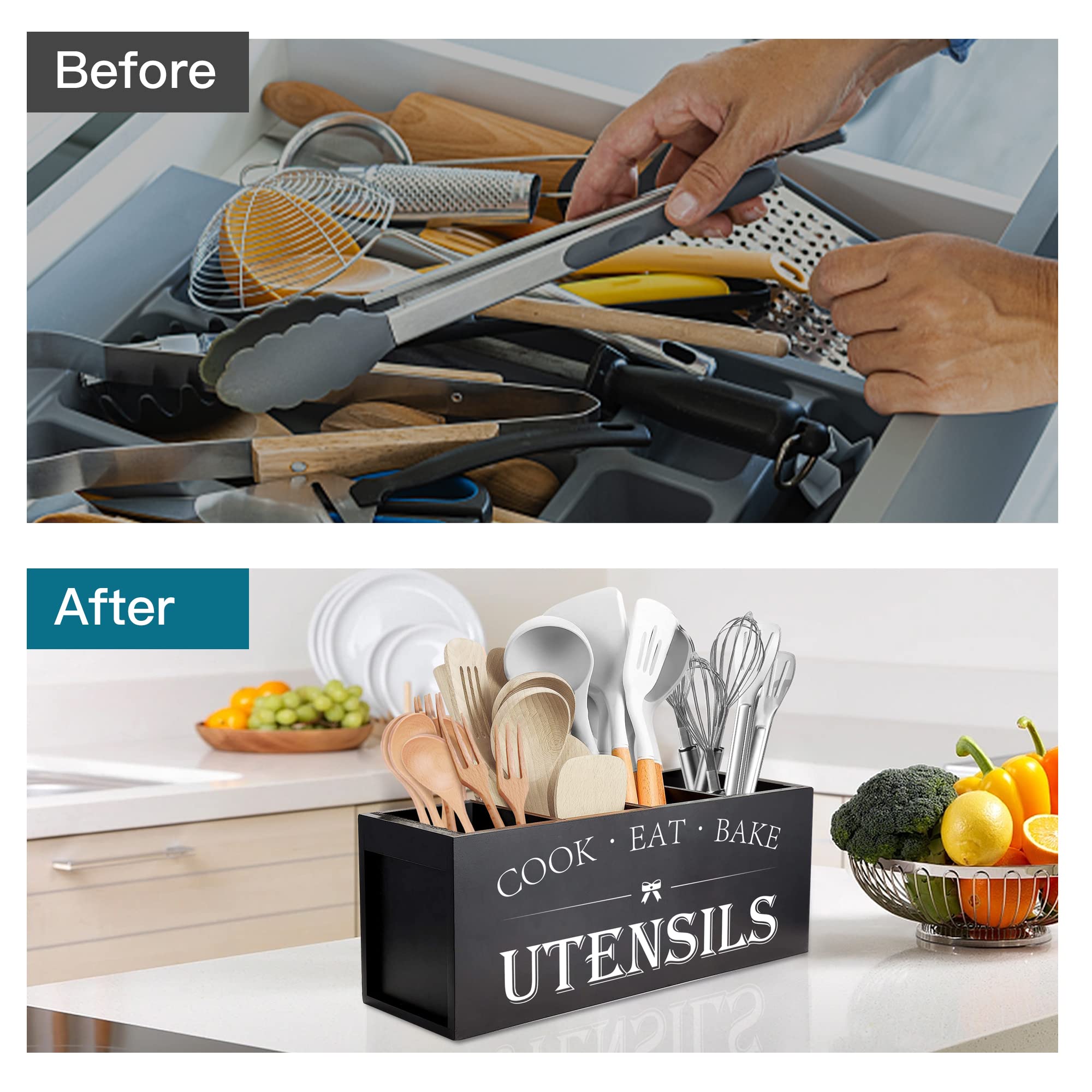 Suli counter-top wooden holder blending into kitchen counter space
