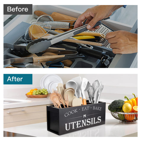 Suli counter-top wooden holder blending into kitchen counter space