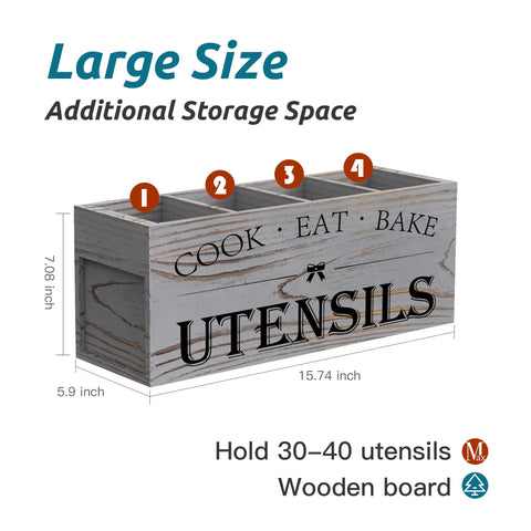 Suli wooden utensil organizer in grey grain keeping spatulas neatly organized