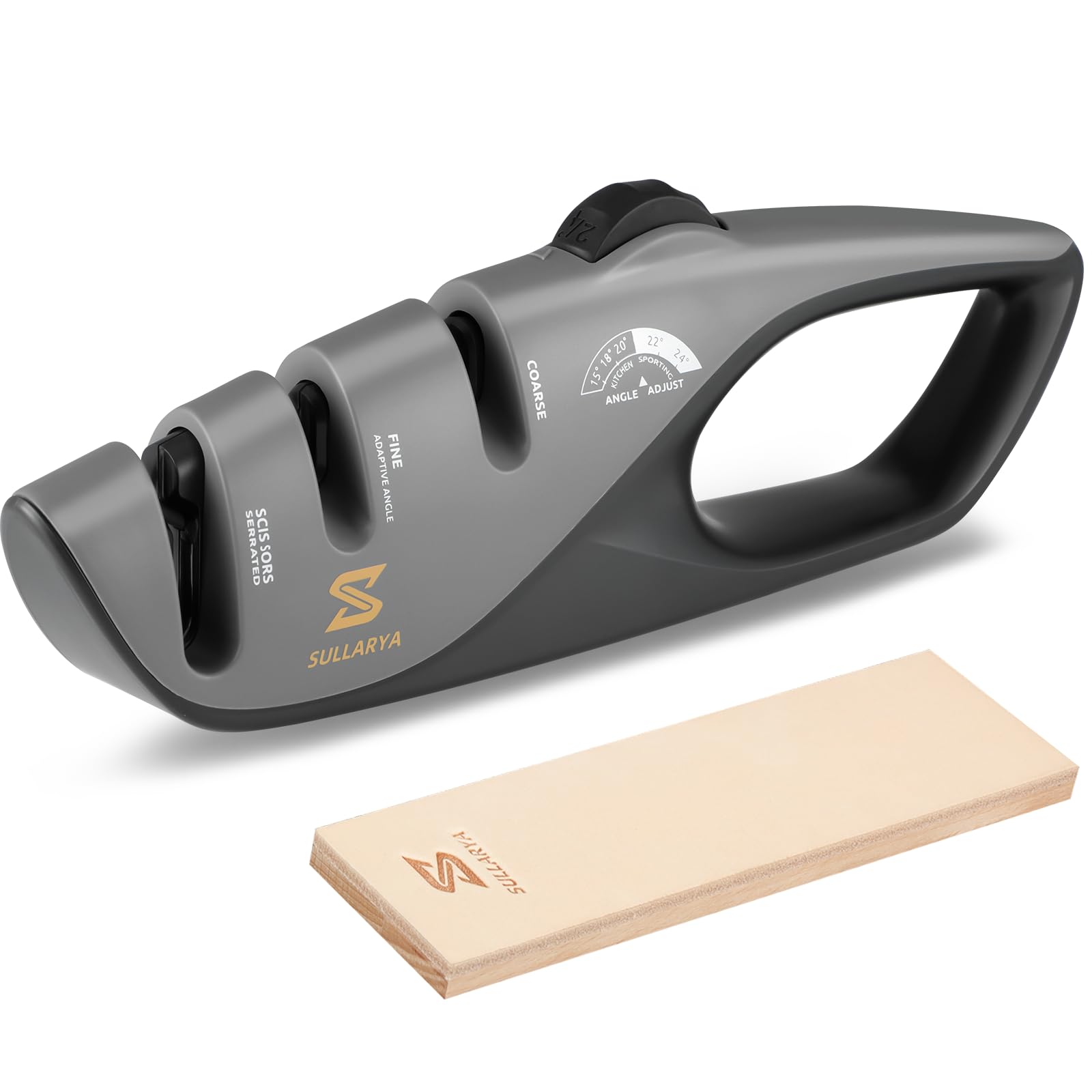 Sullarya knife sharpener at 15-degree angle restores sharp kitchen edges.
