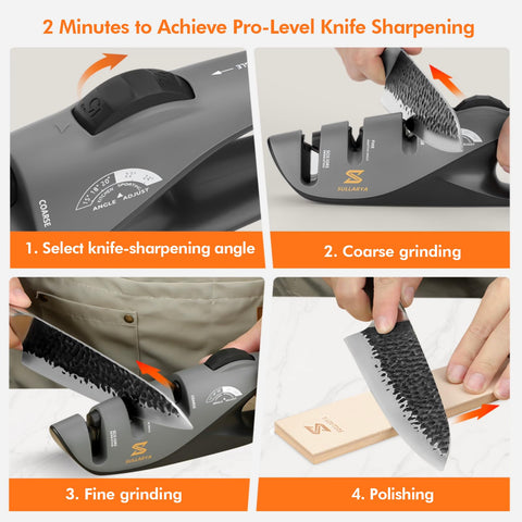 Sullarya knife sharpener with 20-degree angle for quick kitchen edge refresh.