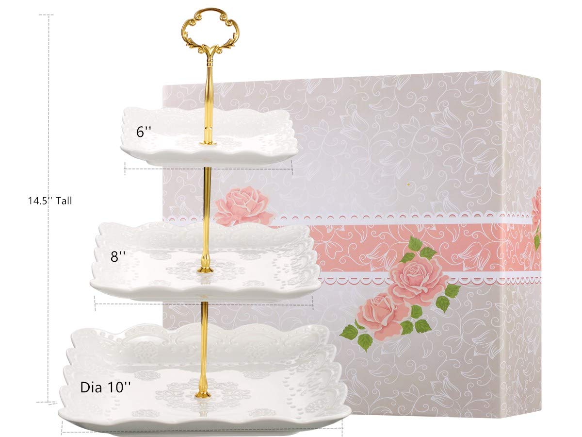 Sumerflos elegant relief-pattern cake stand adds visual appeal to cupcakes and fruits.