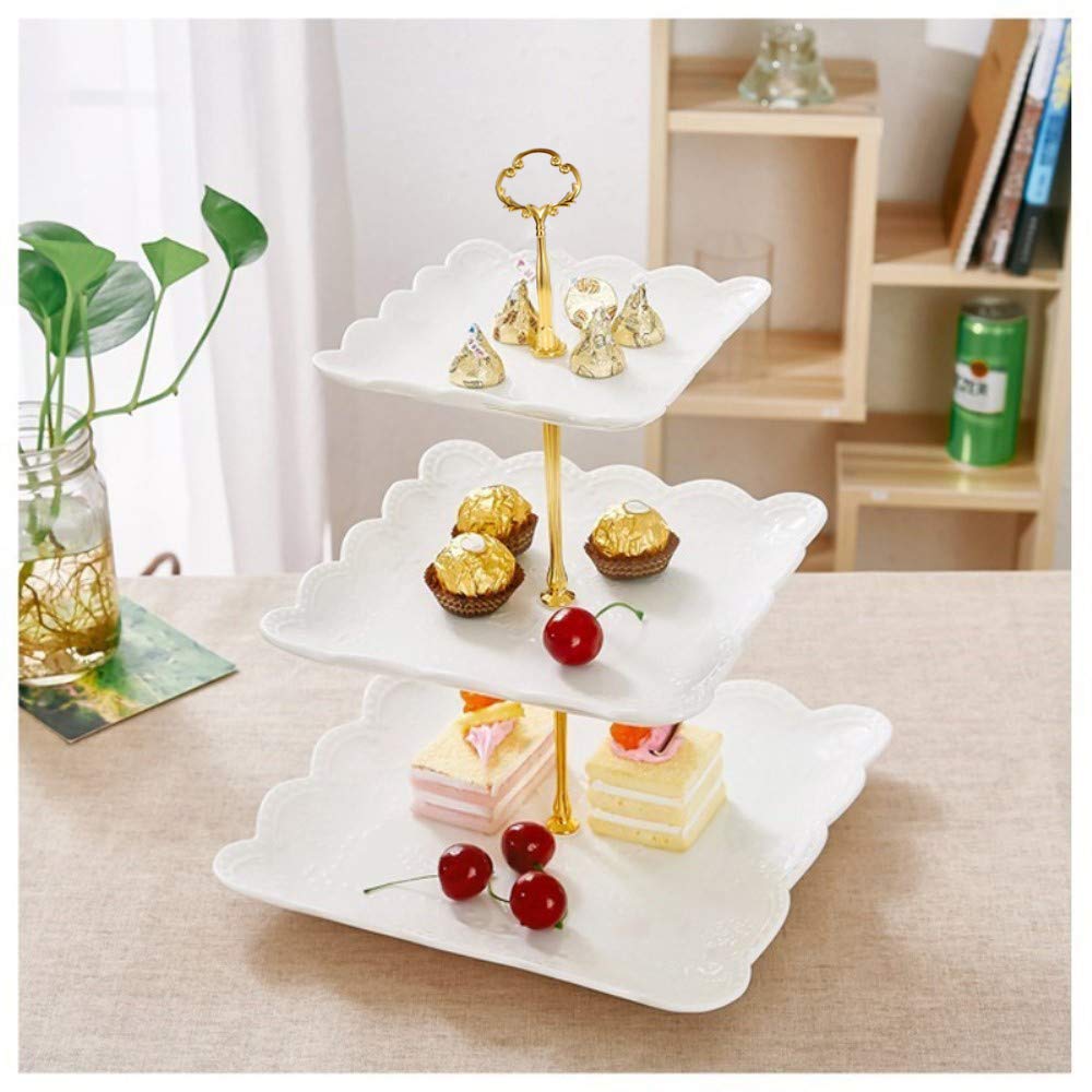 Sumerflos square white embossed dessert stand design highlighting clean lines and sophistication.