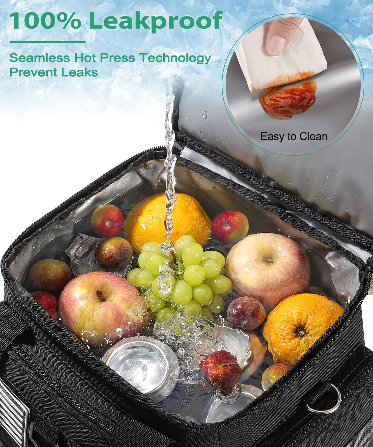 Sumestar Lunch Box PEVA inner liner welded for waterproofing and cleanup.