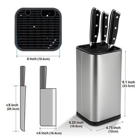 Sumteene block with parallel slots design preventing blade contact for safe storage.
