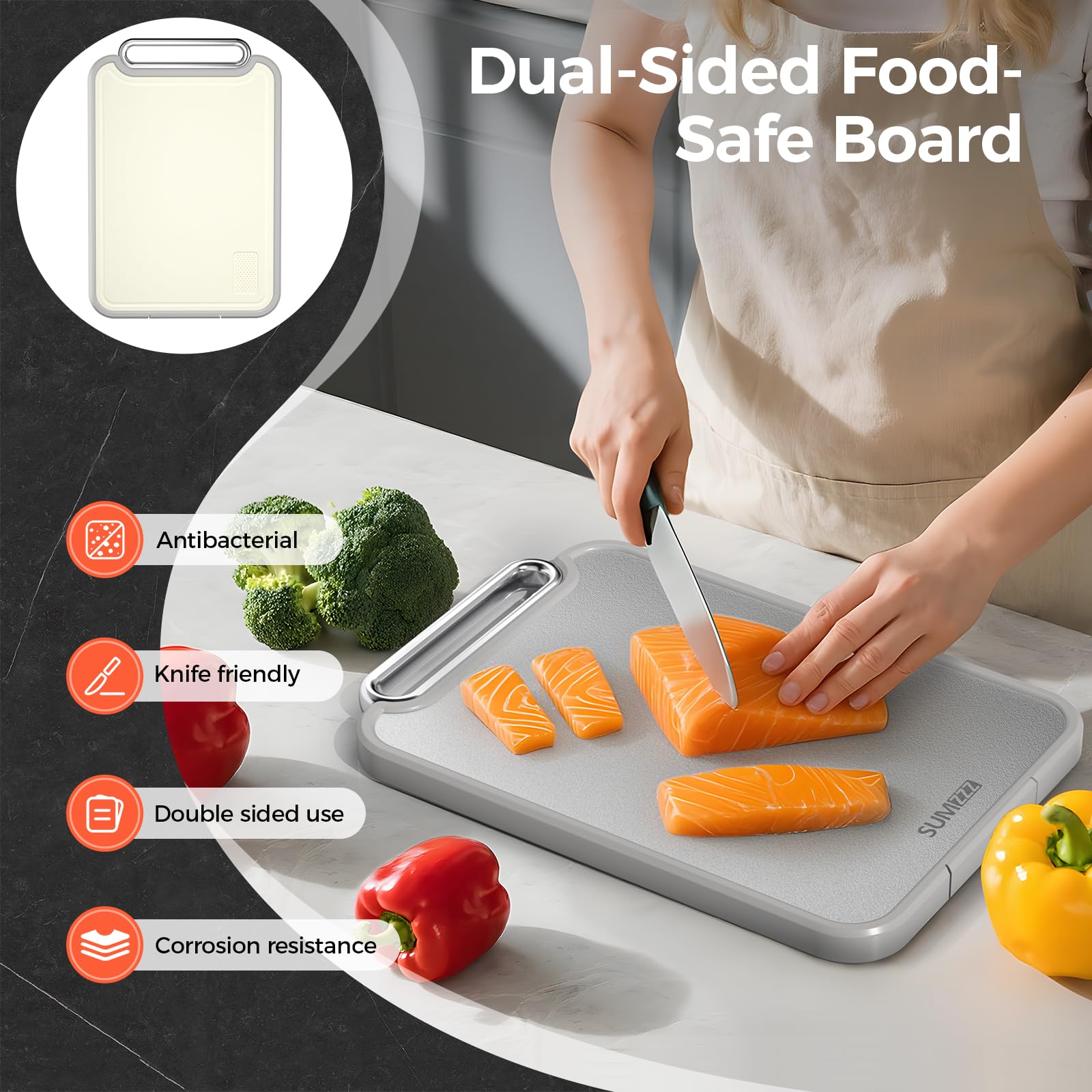 Sumzzz food-grade PP surface handles raw produce safely and cleanly.