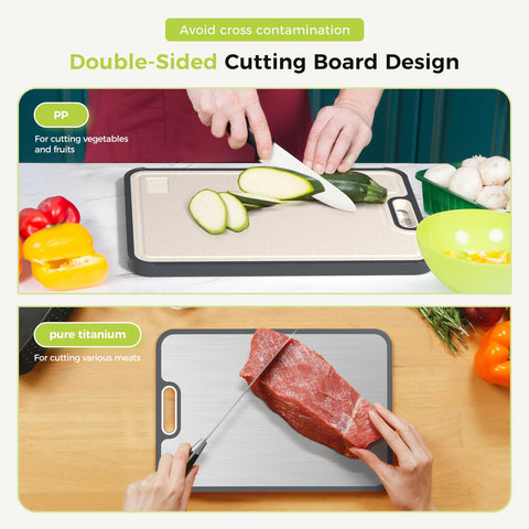 Sumzzz cutting board includes a garlic grinding area for quick flavor prep.