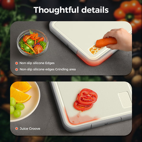 Sumzzz non-slip base keeps the board steady during chopping.