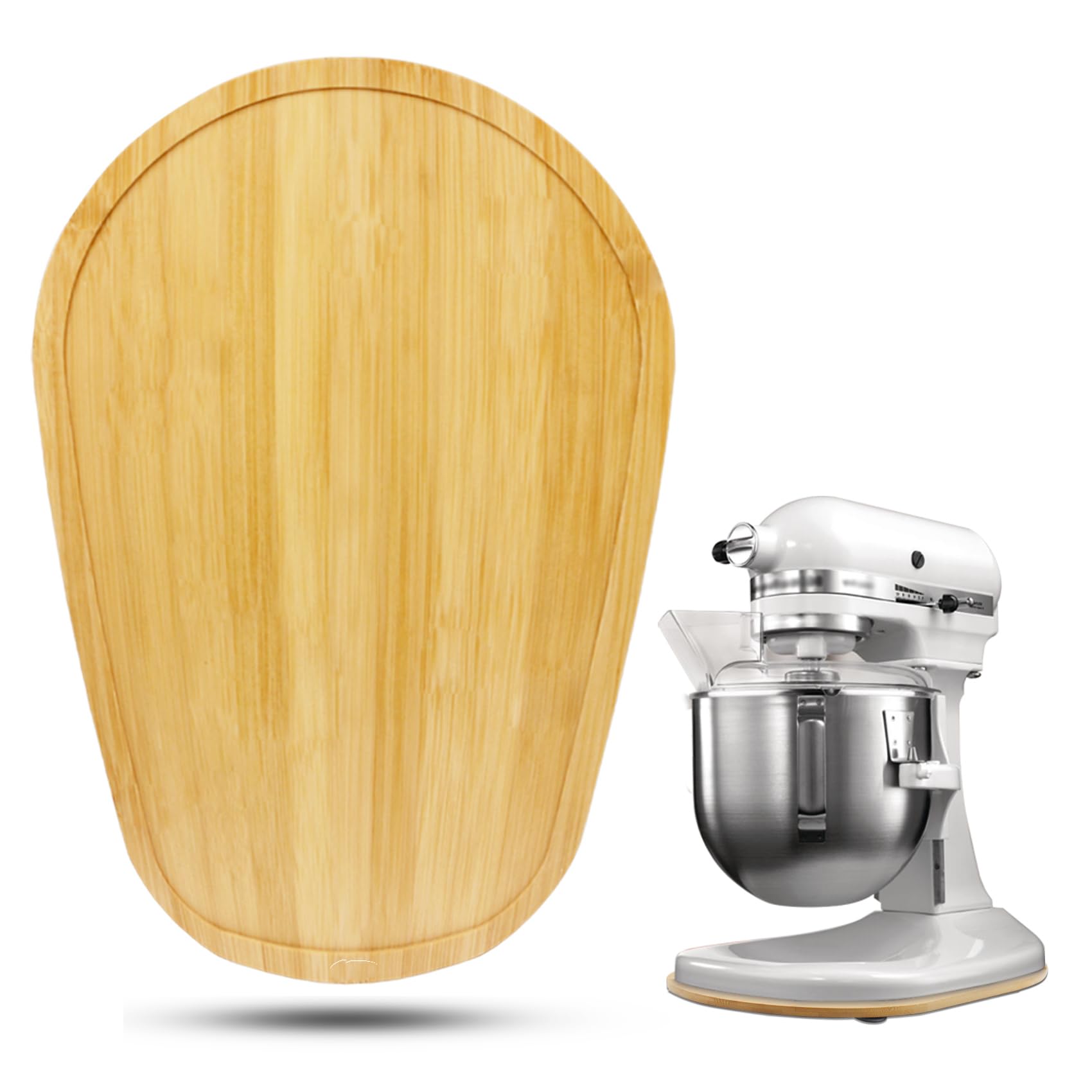 Sun3drucker Bamboo Mixer Slider for KitchenAid 5-8 Qt Bowl Lift protects countertops during movement.