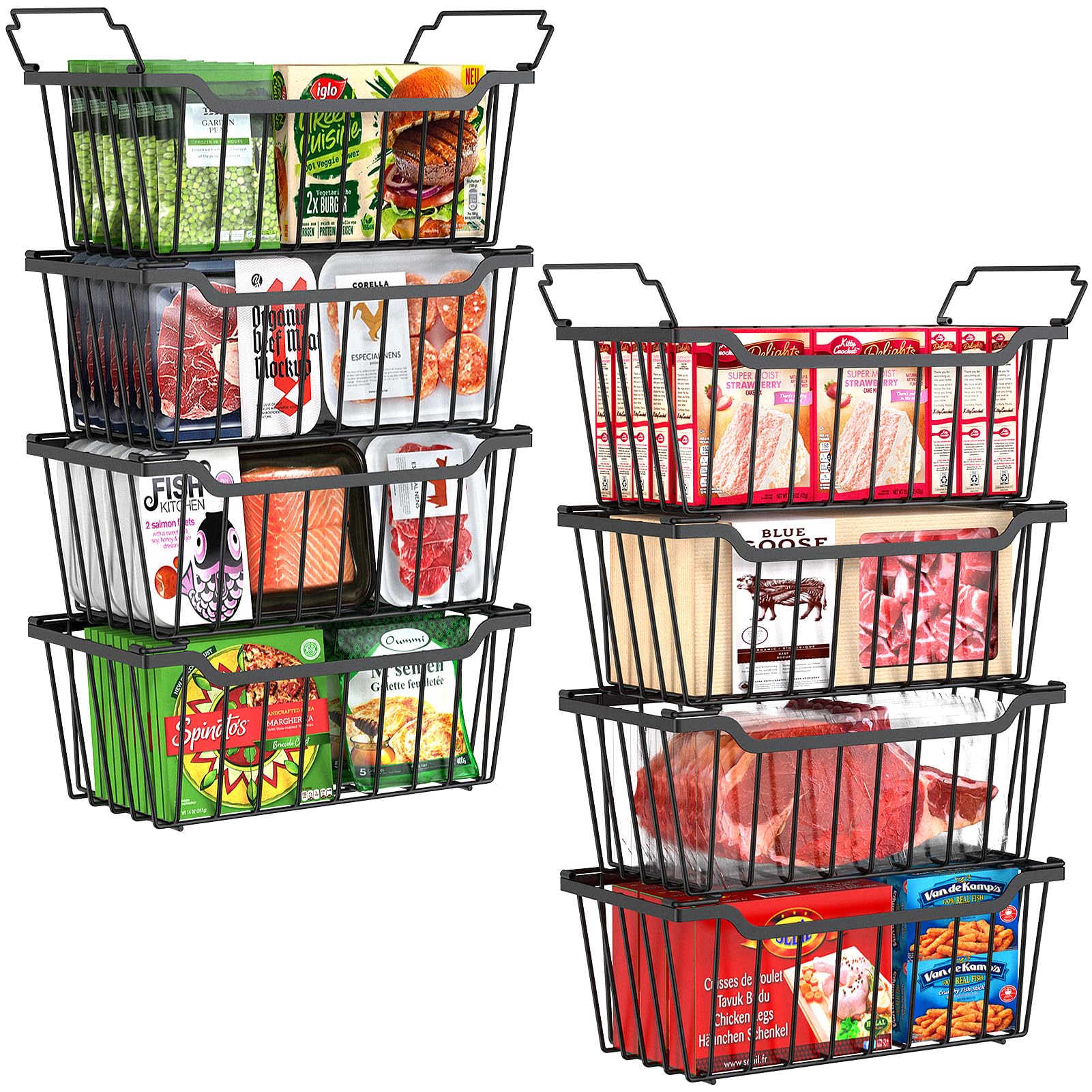 Sunally stackable freezer bins in a chest freezer showing easy reach