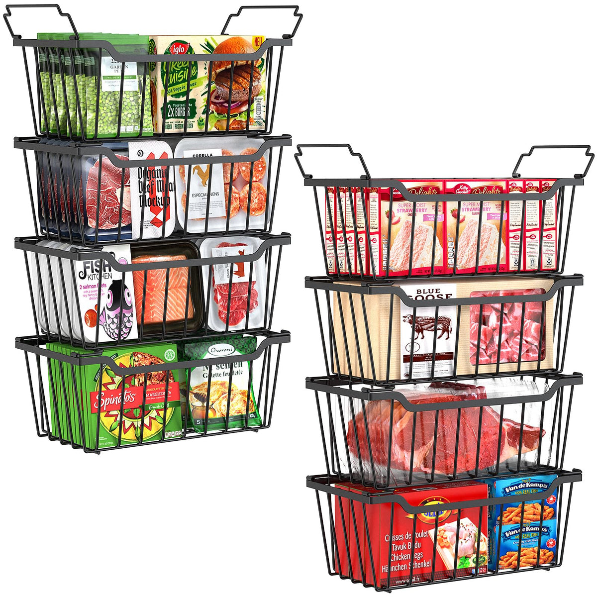 Sunally stackable freezer bins in a chest freezer showing easy reach