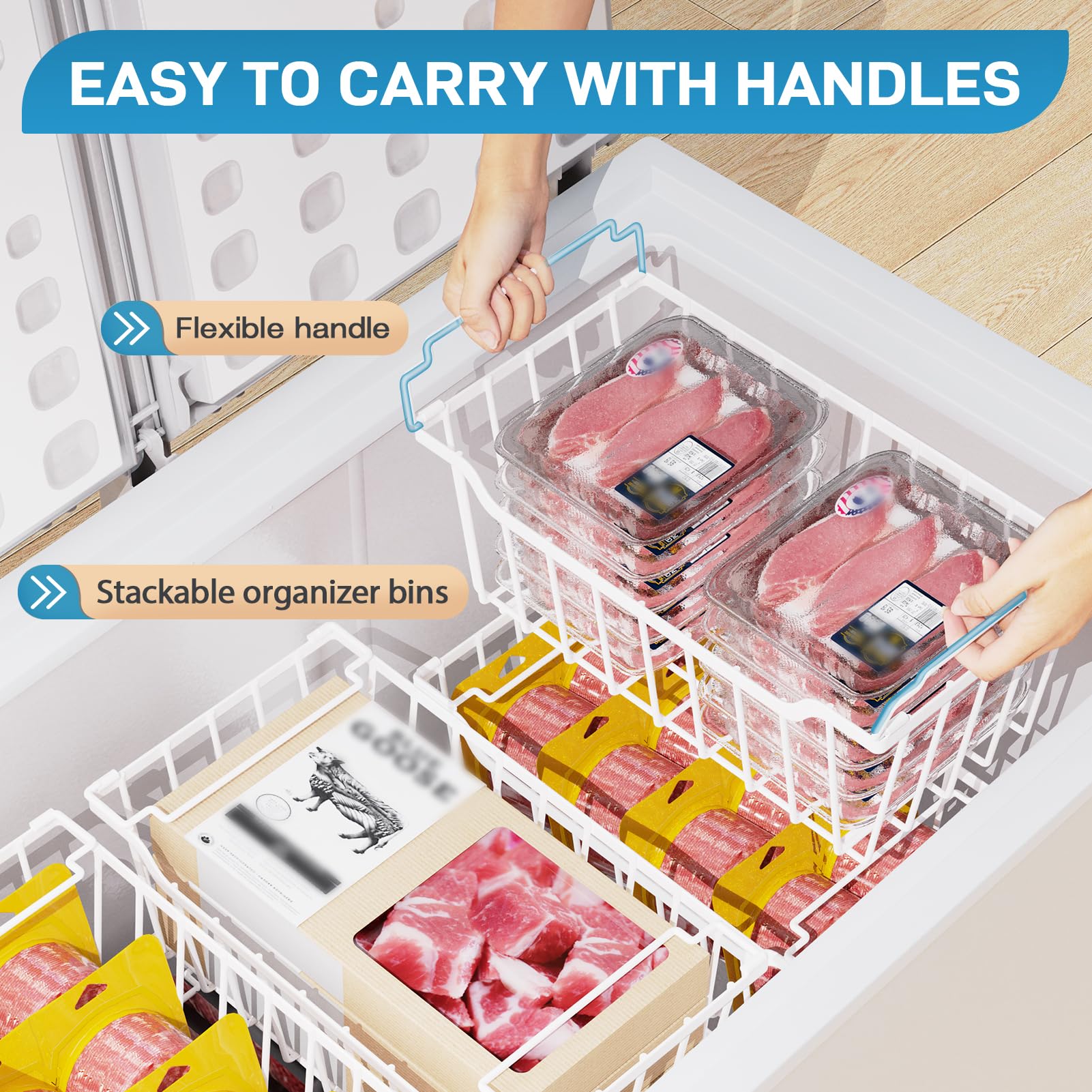 Sunally freezer bin with sturdy handles allows easy pull-out from the back.