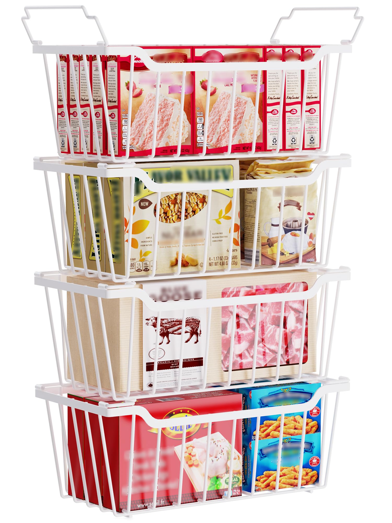 Sunally Freezer Organizer Bins 4-pack neatly divides shelves for quick access.