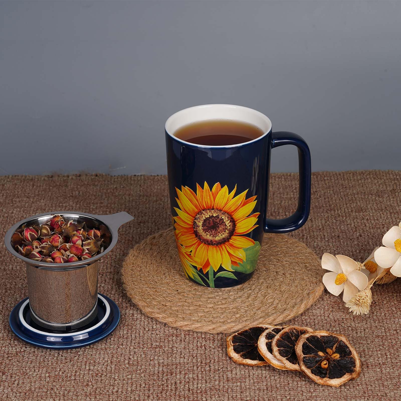 Blue Sunddo mug ideal for brewing loose leaf tea at home or office