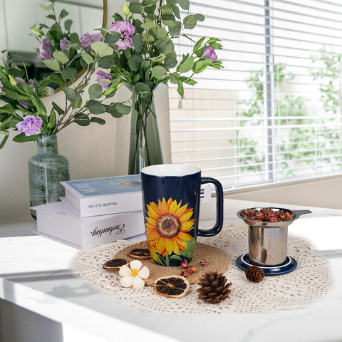 Sunddo sunflower design mug with large heat-insulated handle