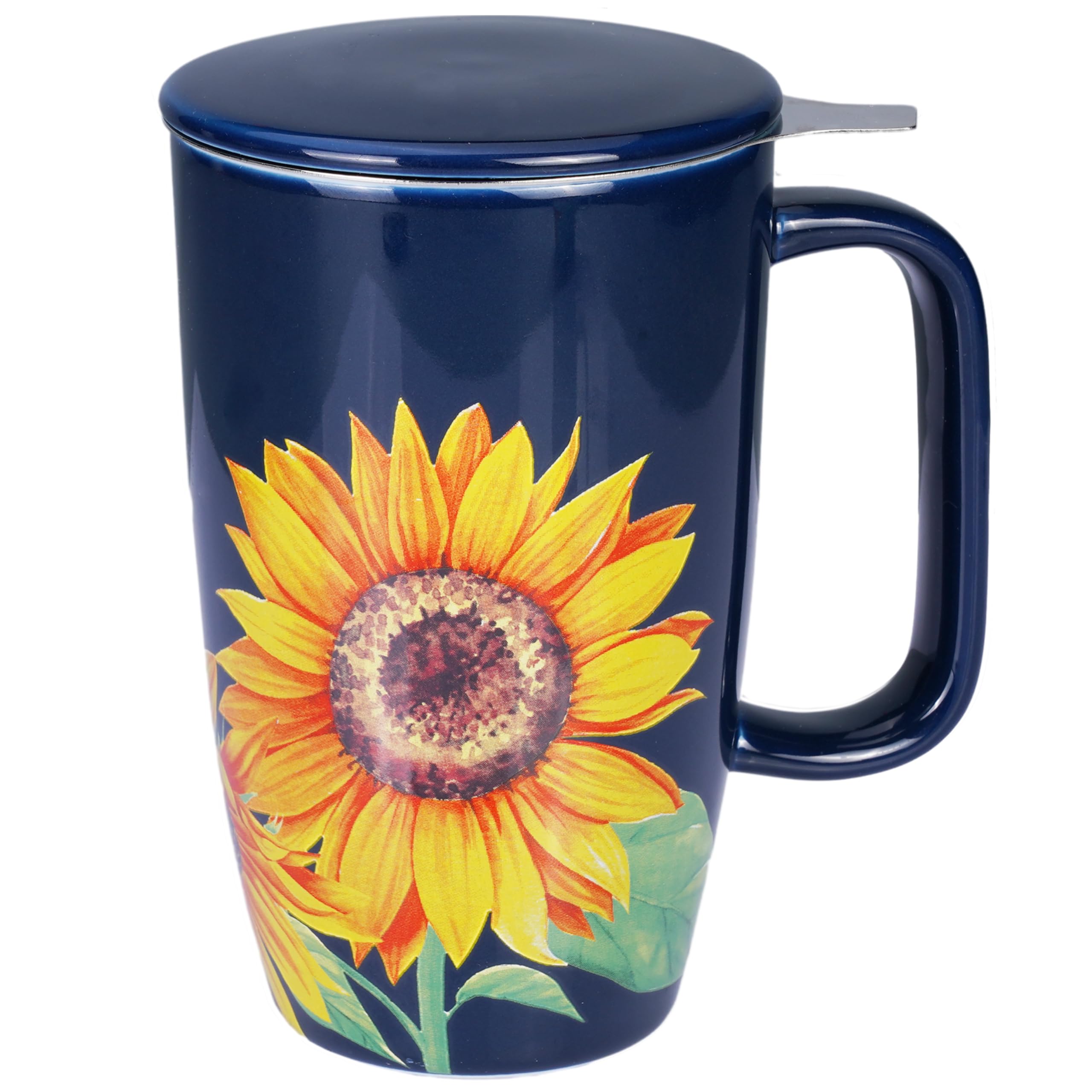 Sunddo sunflower tea mug with infuser in blue for precise loose-leaf brewing