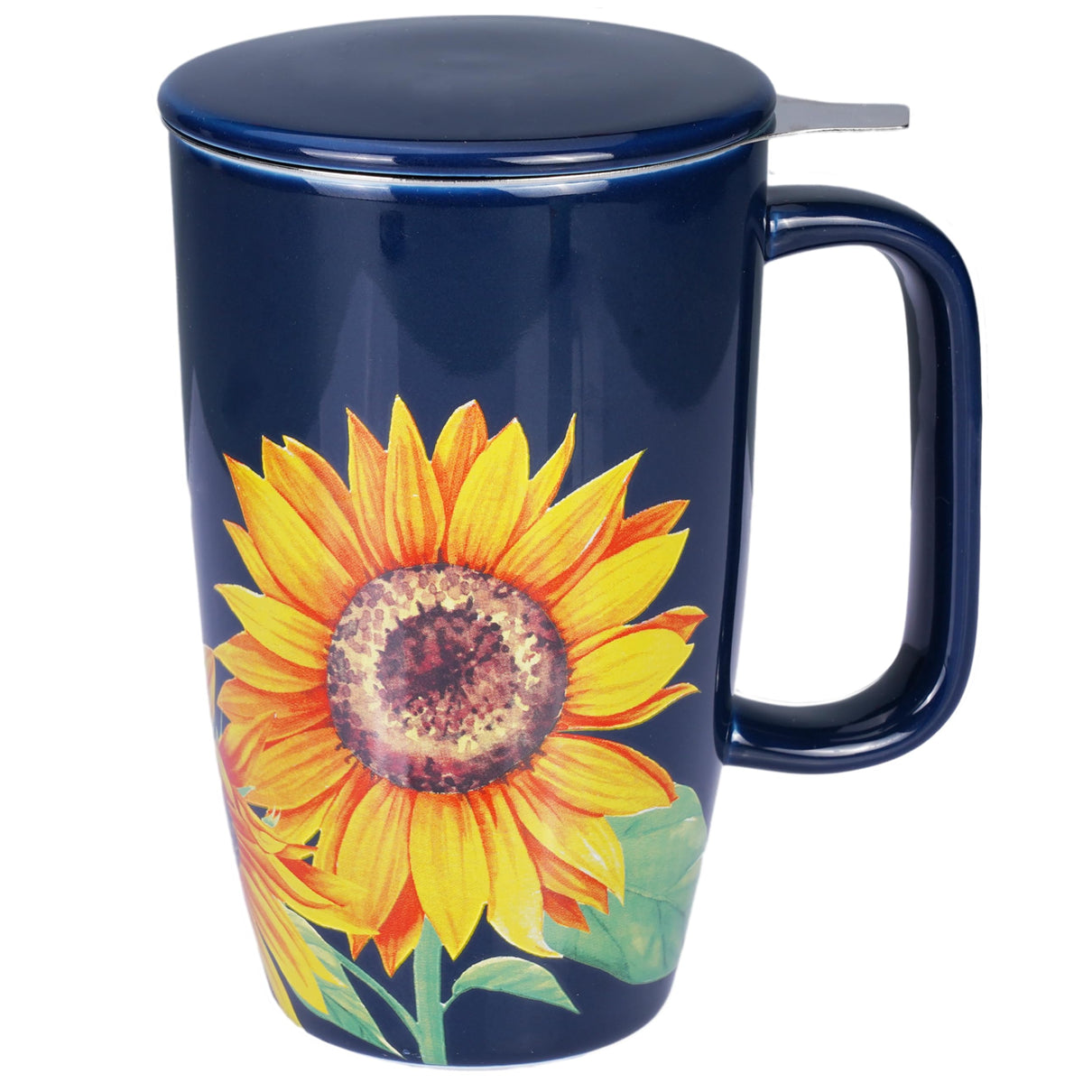 Sunddo sunflower tea mug with infuser in blue for precise loose-leaf brewing